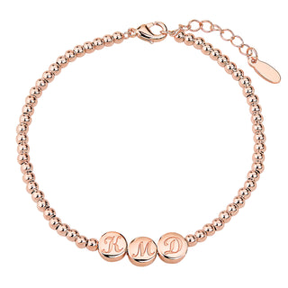 Engraved Script Initials Slider Charms Station Beaded Bracelet