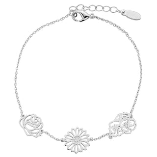 Silver Plated Birthmonth Flower Station Bracelet
