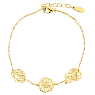 Gold Plated Birthmonth Flower Station Bracelet