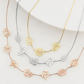 Rose Gold Plated Birthmonth Flower Station Necklace