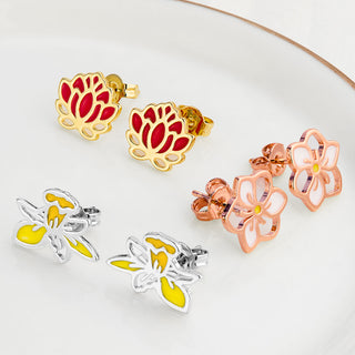 Enamel Birthmonth Flower Button Stud Earrings