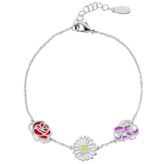 Silver Plated Enamel Birthmonth Flower Station Bracelet
