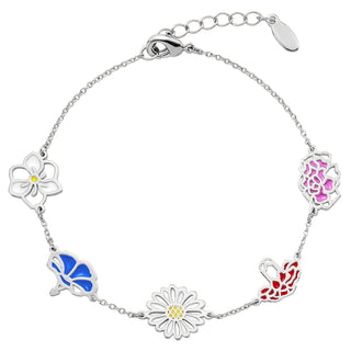 Silver Plated Enamel Birthmonth Flower Station Bracelet