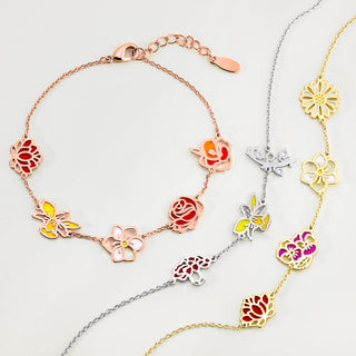 Silver Plated Enamel Birthmonth Flower Station Bracelet