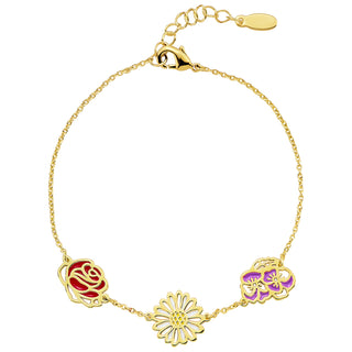 Gold Plated Enamel Birthmonth Flower Station Bracelet