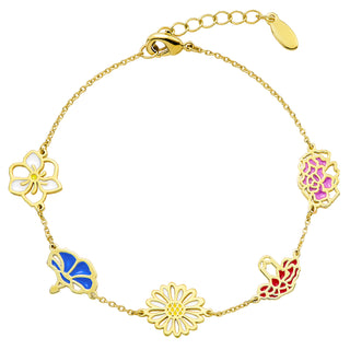 Gold Plated Enamel Birthmonth Flower Station Bracelet