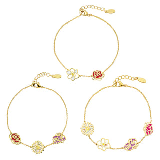 Silver Plated Enamel Birthmonth Flower Station Bracelet