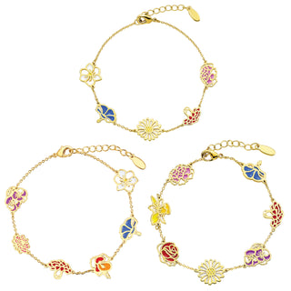 Gold Plated Enamel Birthmonth Flower Station Bracelet