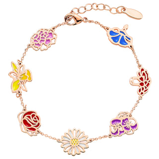 Rose Gold Plated Enamel Birthmonth Flower Station Bracelet