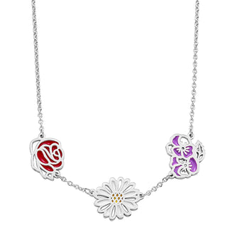 Silver Plated Enamel Birthmonth Flower Station Necklace