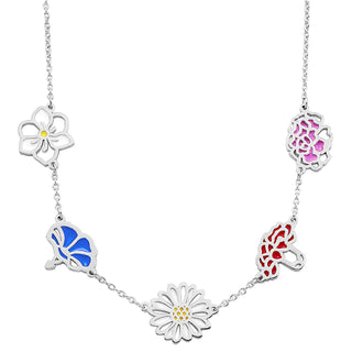 Silver Plated Enamel Birthmonth Flower Station Necklace