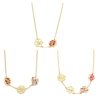 Silver Plated Enamel Birthmonth Flower Station Necklace