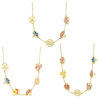 Silver Plated Enamel Birthmonth Flower Station Necklace