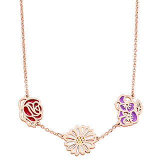 Rose Gold Plated Enamel Birthmonth Flower Station Necklace
