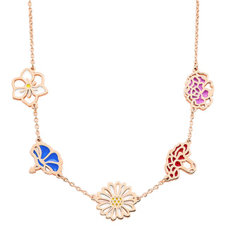 Rose Gold Plated Enamel Birthmonth Flower Station Necklace