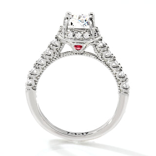 Platinum over Sterling Hidden Halo and Birthstone White Topaz Solitaire Engraved Engagement Ring