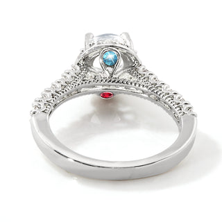 Platinum over Sterling Hidden Halo and Birthstone White Topaz Solitaire Engraved Engagement Ring