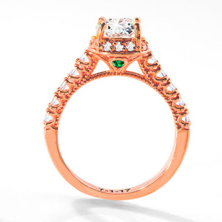Rose Gold over Sterling Hidden Halo and Birthstone White Topaz Solitaire Engraved Engagement Ring
