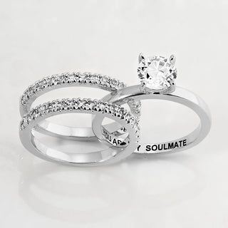 Platinum over Sterling White Topaz Solitaire with Enhancer Engraved Engagement Ring Set