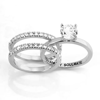 Platinum over Sterling White Topaz Solitaire with Enhancer Engraved Engagement Ring Set