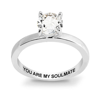 Platinum over Sterling White Topaz Solitaire with Enhancer Engraved Engagement Ring Set