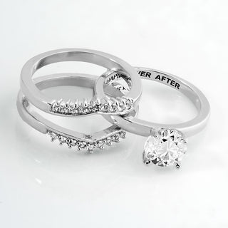 Platinum over Sterling White Topaz Solitaire with Enhancer Engraved Engagement Ring Set