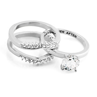 Platinum over Sterling White Topaz Solitaire with Enhancer Engraved Engagement Ring Set