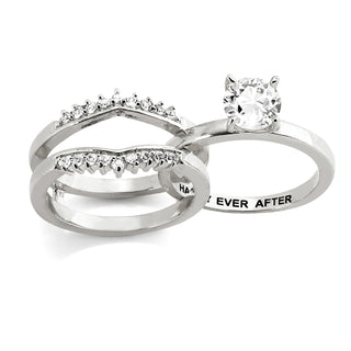 Platinum over Sterling White Topaz Solitaire with Enhancer Engraved Engagement Ring Set