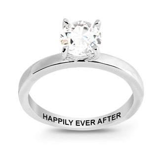 Platinum over Sterling White Topaz Solitaire with Enhancer Engraved Engagement Ring Set