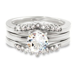 Platinum over Sterling White Topaz Solitaire with Enhancer Engraved Engagement Ring Set