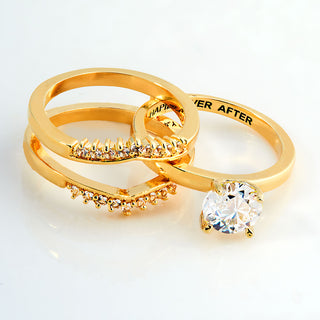 Gold over Sterling White Topaz Solitaire with Enhancer Engraved Engagement Ring Set