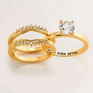 Gold over Sterling White Topaz Solitaire with Enhancer Engraved Engagement Ring Set