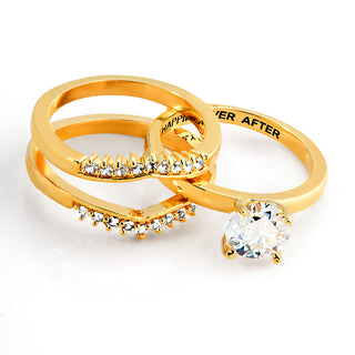 Gold over Sterling White Topaz Solitaire with Enhancer Engraved Engagement Ring Set