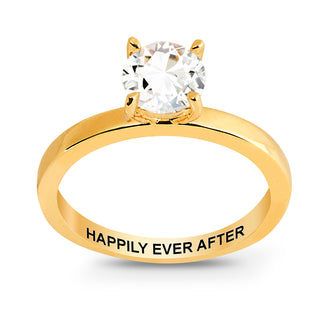 Gold over Sterling White Topaz Solitaire with Enhancer Engraved Engagement Ring Set