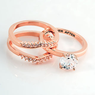Rose Gold over Sterling White Topaz Solitaire with Enhancer Engraved Engagement Ring Set
