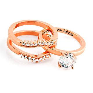 Rose Gold over Sterling White Topaz Solitaire with Enhancer Engraved Engagement Ring Set