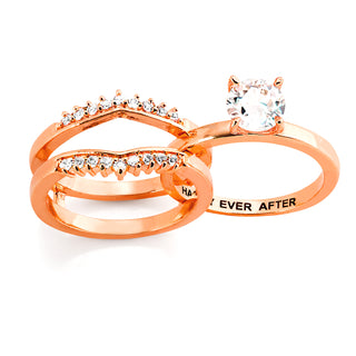 Rose Gold over Sterling White Topaz Solitaire with Enhancer Engraved Engagement Ring Set