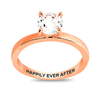 Rose Gold over Sterling White Topaz Solitaire with Enhancer Engraved Engagement Ring Set
