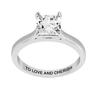 Platinum over Sterling Square White Topaz Solitaire with Enhancer Engraved Engagement Ring Set