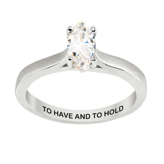 Platinum over Sterling Marquise White Topaz Solitaire with Enhancer Engraved Engagement Ring Set