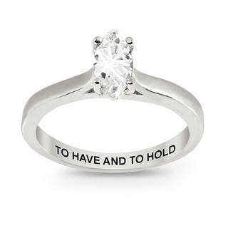 Platinum over Sterling Marquise White Topaz Solitaire with Enhancer Engraved Engagement Ring Set