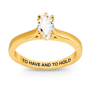 Gold over Sterling Marquise White Topaz Solitaire with Enhancer Engraved Engagement Ring Set