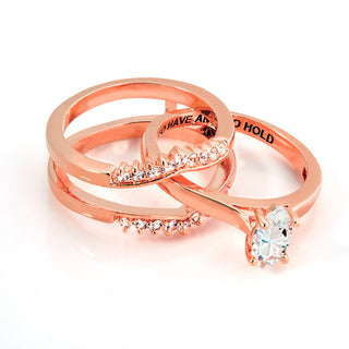 Rose Gold over Sterling Marquise White Topaz Solitaire with Enhancer Engraved Engagement Ring Set