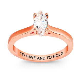 Rose Gold over Sterling Marquise White Topaz Solitaire with Enhancer Engraved Engagement Ring Set