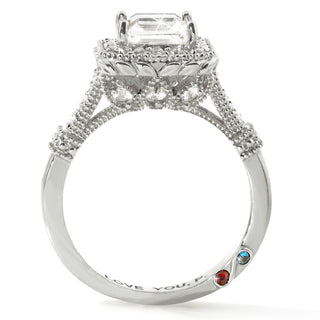 Platinum over Sterling Halo Square White Topaz Vintage Hidden Messages Birthstone Ring