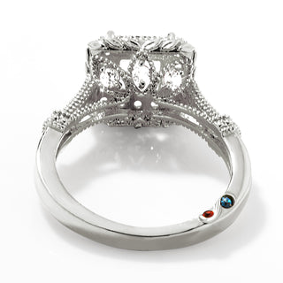 Platinum over Sterling Halo Square White Topaz Vintage Hidden Messages Birthstone Ring