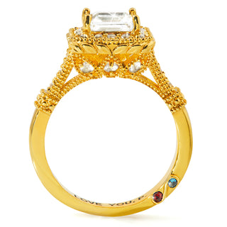 Gold over Sterling Halo Square White Topaz Vintage Hidden Messages Birthstone Ring