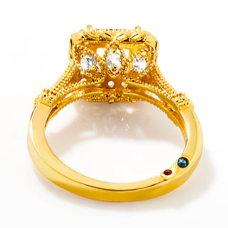 Gold over Sterling Halo Square White Topaz Vintage Hidden Messages Birthstone Ring