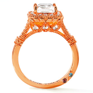 Rose Gold over Sterling Halo Square White Topaz Vintage Hidden Messages Birthstone Ring