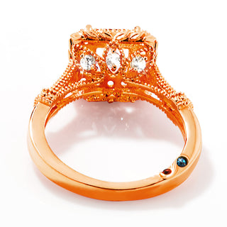Rose Gold over Sterling Halo Square White Topaz Vintage Hidden Messages Birthstone Ring